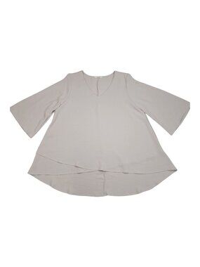 Jade By Jane Womens Poly Top V-Neck Bell Sleeve Beige Blouse Made In USA Size XL